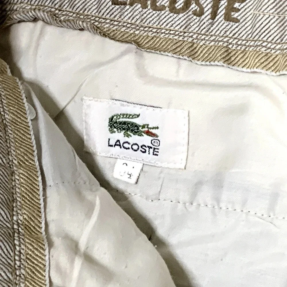 Vtg LACOSTE Pants Mens 34 Preppy Olive Brown Chino Slacks Pleated Front Academia